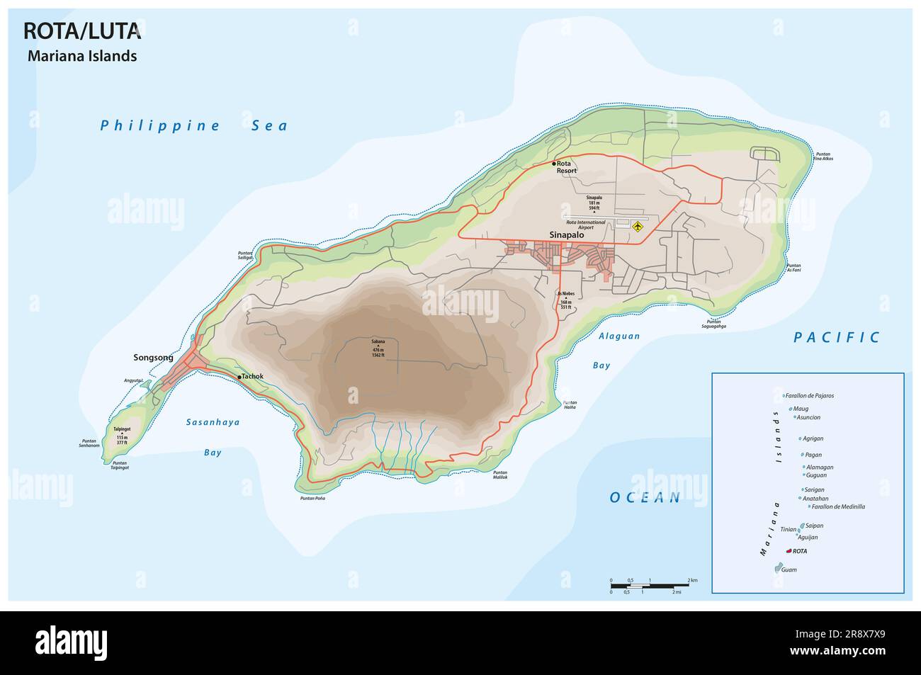 Vector road map of the island of Rota, Mariana Islands, United States ...