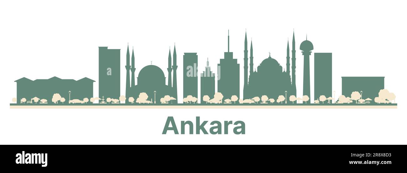 Abstract Ankara Turkey City Skyline with Color Buildings. Business Travel and Tourism Concept with Modern Buildings. Vector Illustration. Stock Vector