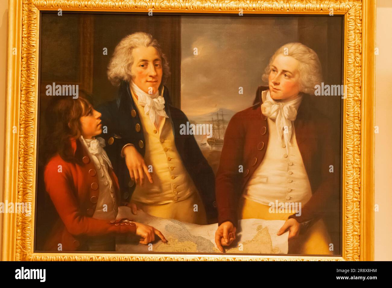 England, London, Greenwich, The Queen's House, Painting titled 'The Money Brothers: William Taylor, James and Robert', the Three Sons of William Money Stock Photo