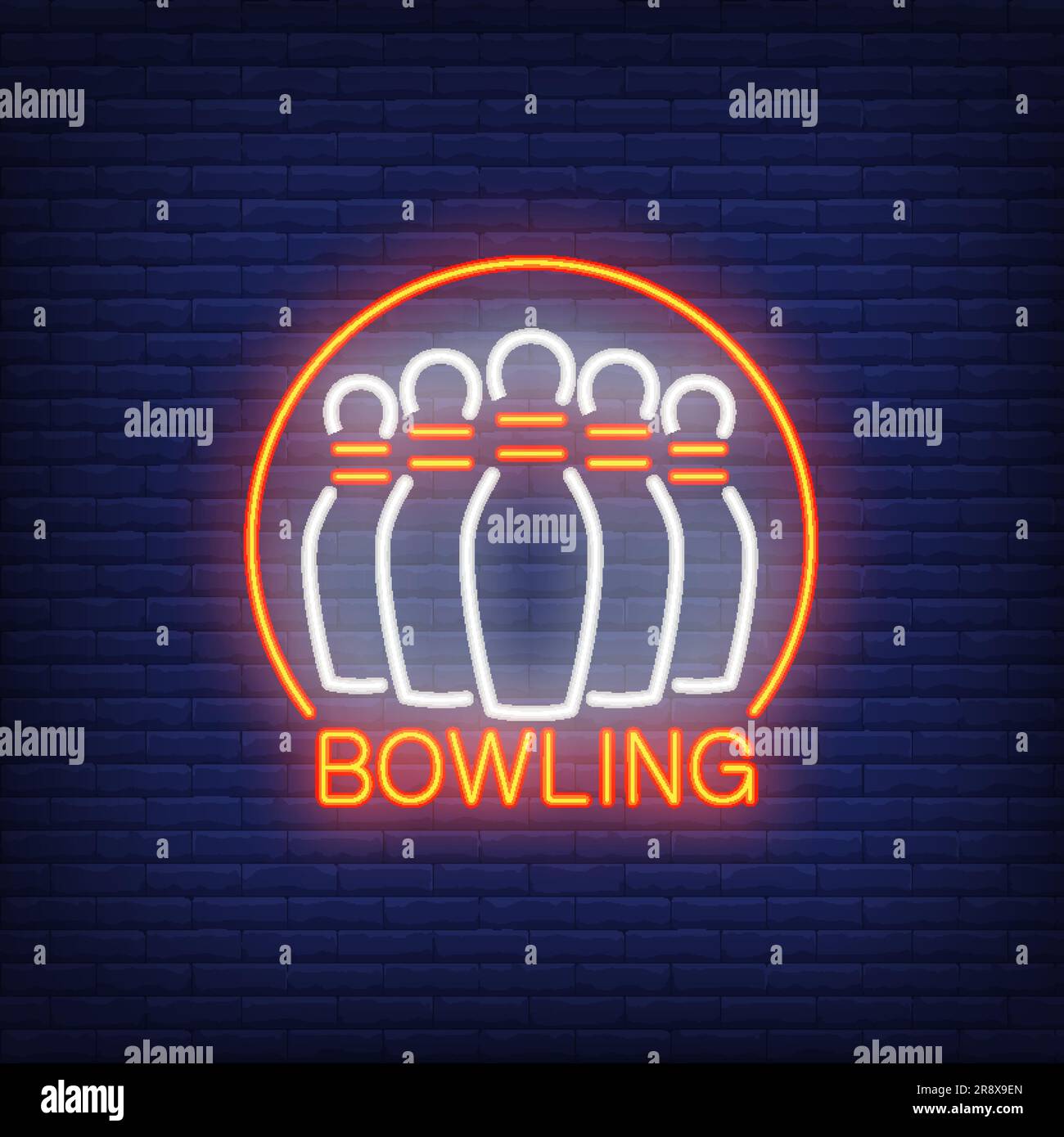 Bowling neon sign with skittles and round frame Stock Vector Image ...