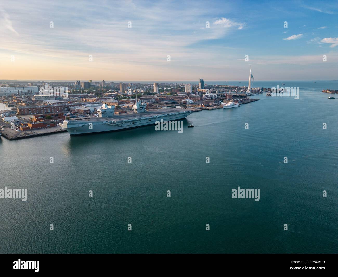 Aerial view of Portsmouth Harbour with HMS Queen Elizabeth Stock Photo ...