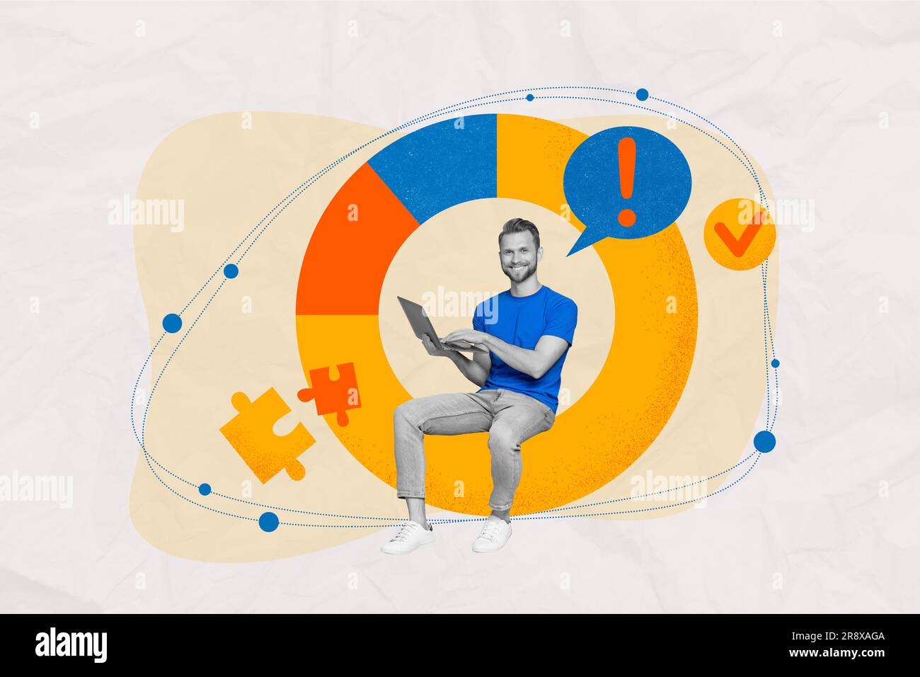 Poster picture image collage artwork of happy excited guy working ...