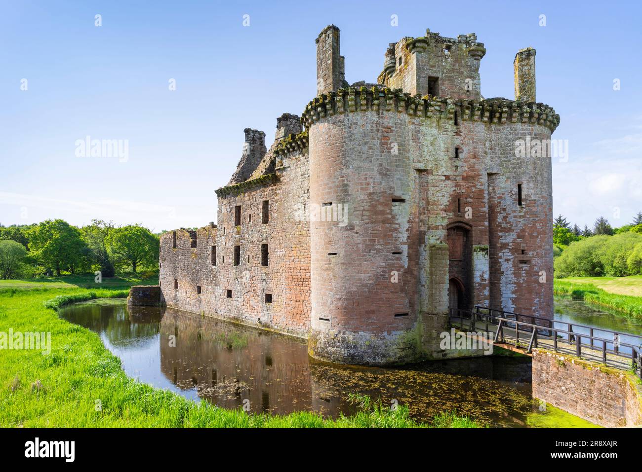 Caerlaverock Castle Scotland a triangular castle with a moat in Dumfries and Galloway Scotland UK GB Europe Stock Photo