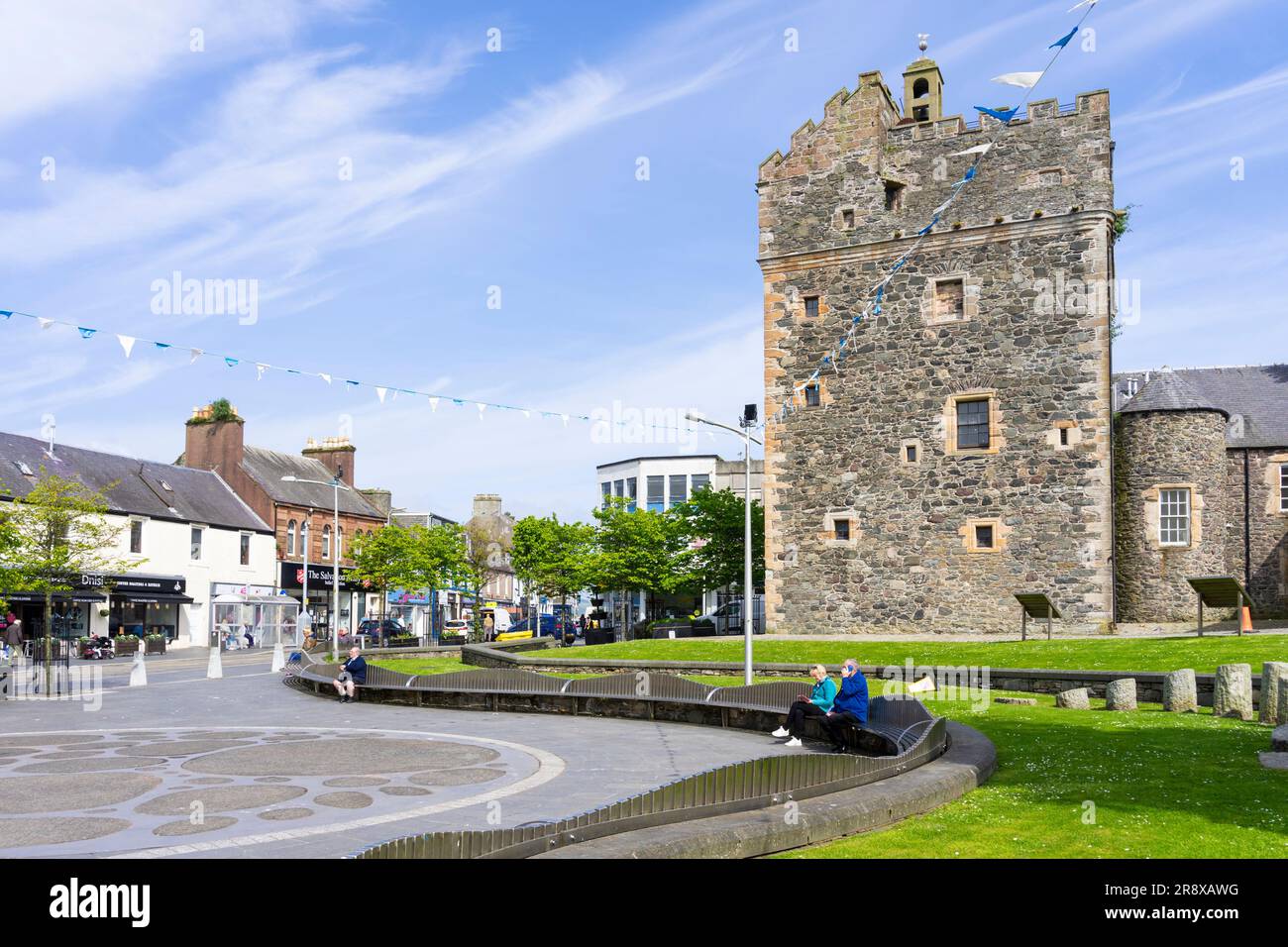 Stranraer town centre and the The Castle of St John a medieval tower house Stranraer Wigtownshire Scotland UK GB Europe Stock Photo