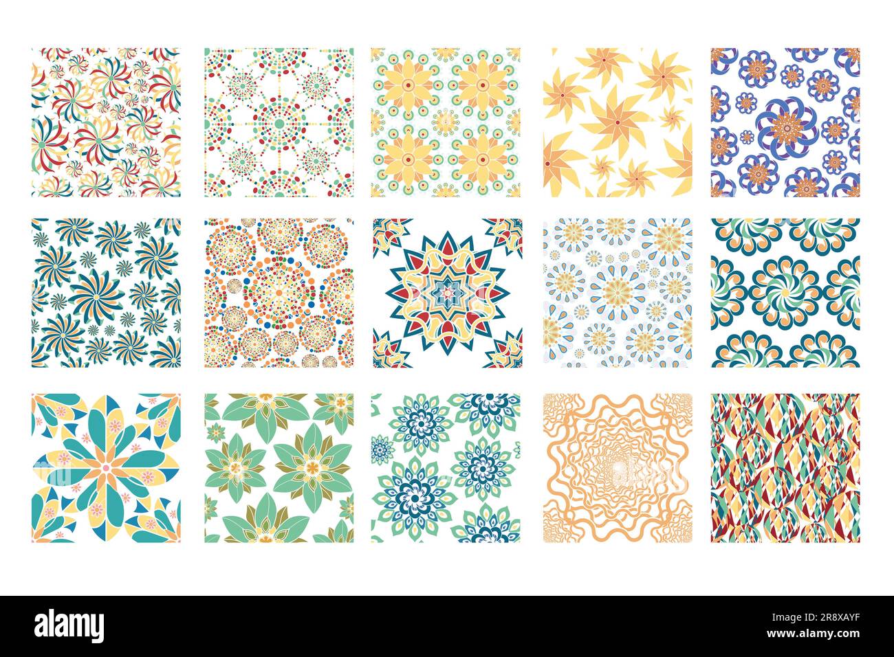 Whirling Delights, Colorful Pinwheel, Wind Spinner Seamless Pattern vector set. Stock Vector