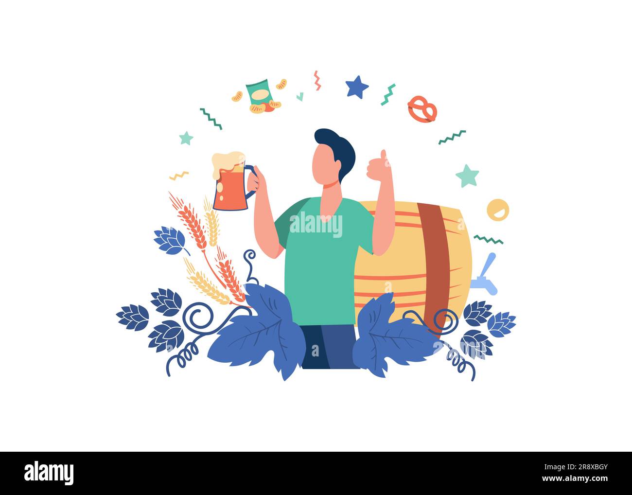 Happy man drinking cold beer with snacks Stock Vector Image & Art Alamy