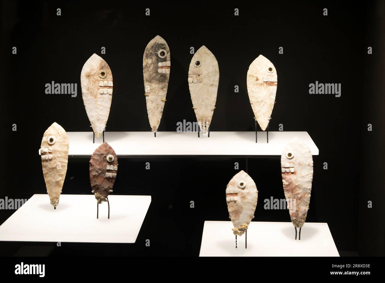 Flint and obsidian face knives with archaeological site and museum of