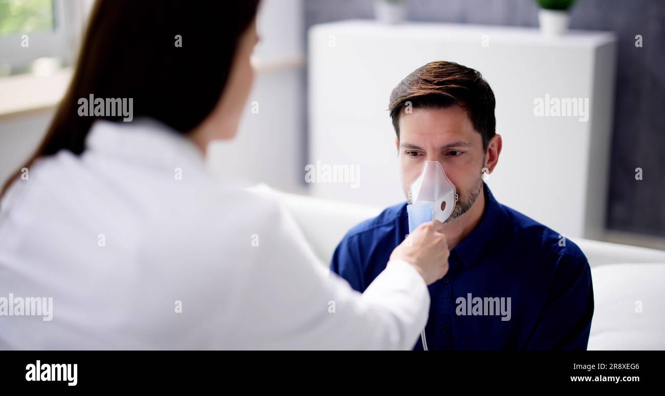 Asthma Copd Breath Nebulizer And Mask Given By Doctor Or Nurse Stock