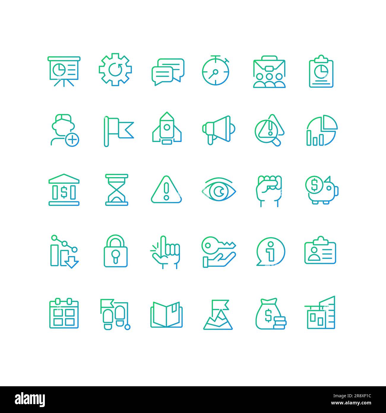 Management pixel perfect gradient linear vector icons set Stock Vector