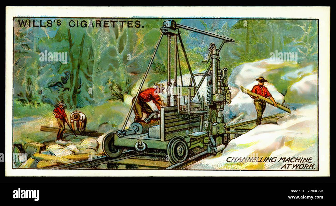 Channelling Machine at Carrara - Vintage Cigarette Card Stock Photo - Alamy