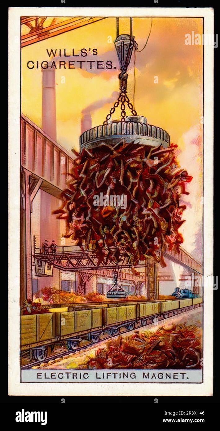 Electric Lifting Magnet - Vintage Cigarette Card Stock Photo
