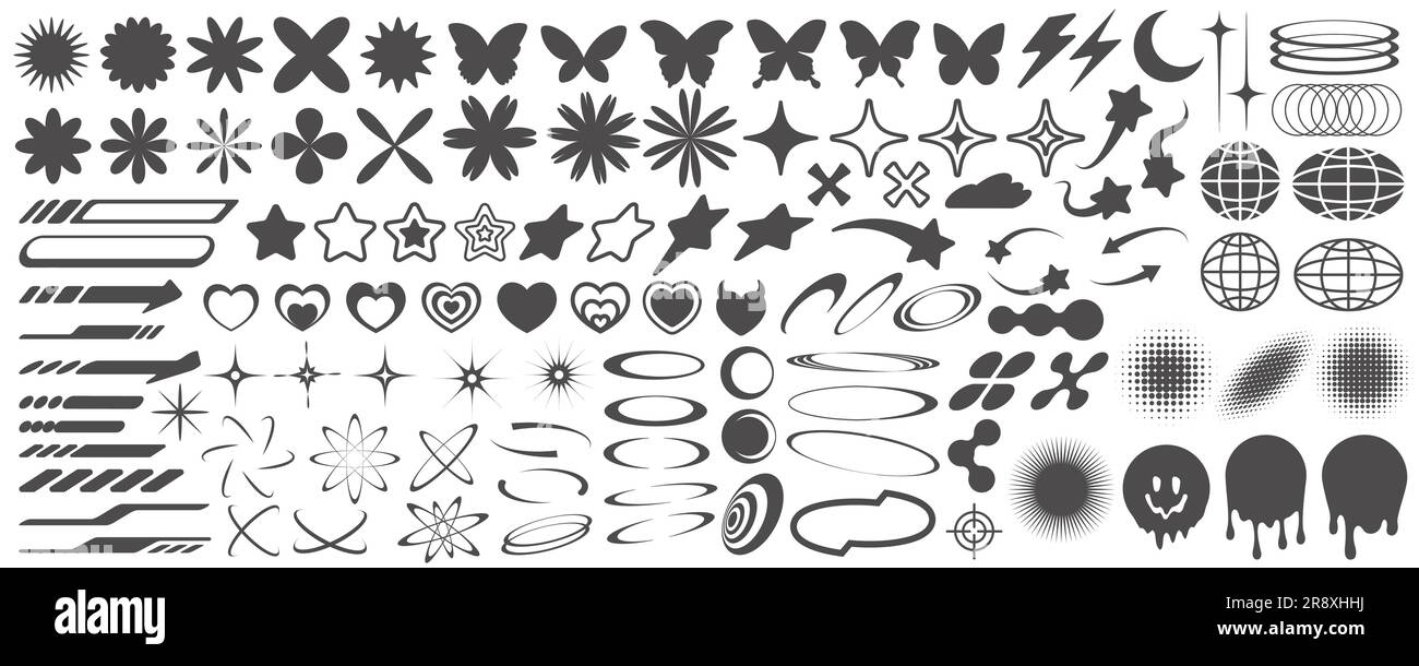 Y2k big collection of symbols and icons Royalty Free Vector