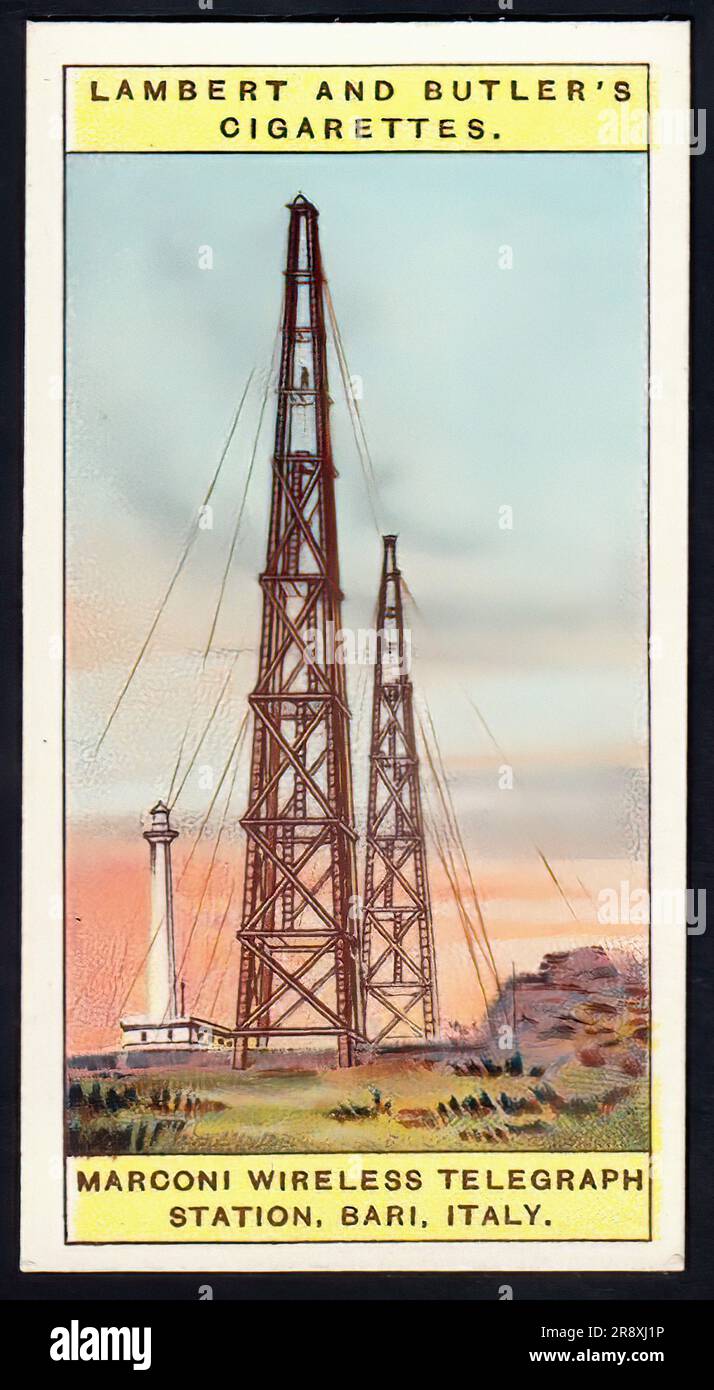 Marconi Wireless Telegraph Station, Bari - Vintage Cigarette Card Stock Photo