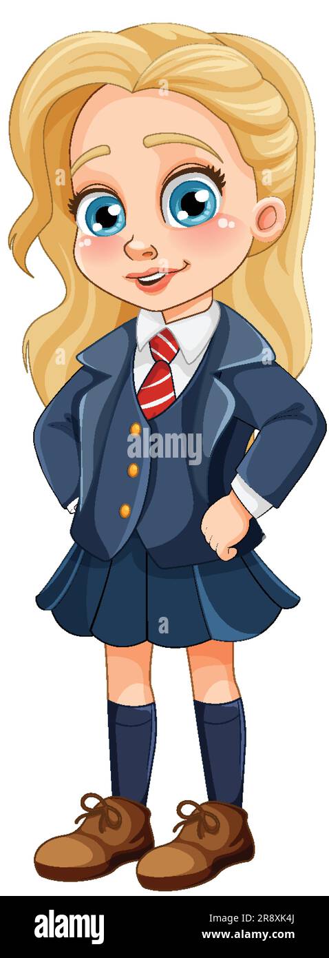 Cute blonde girl student in school uniform illustration Stock Vector ...