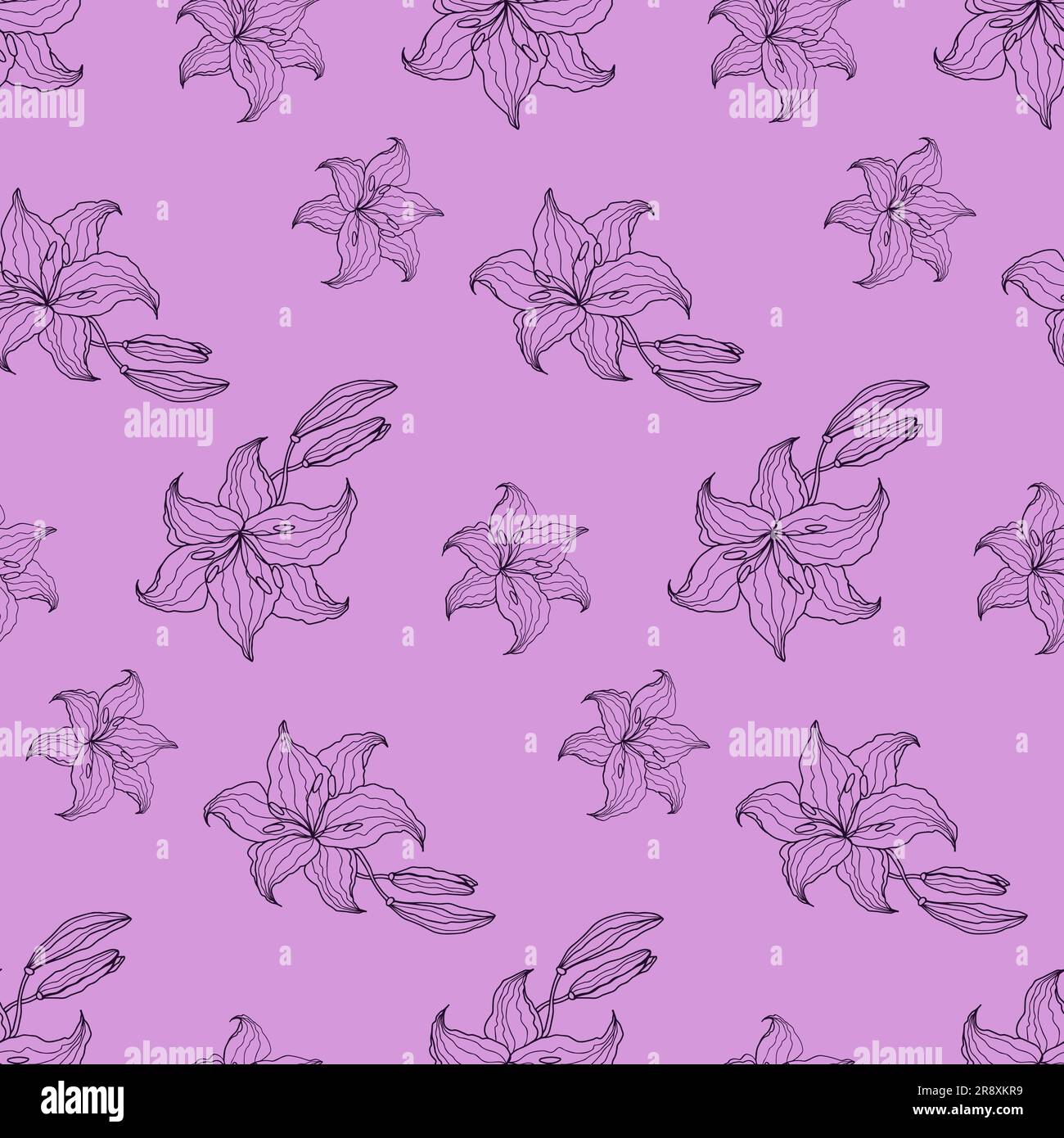 Seamless pattern. Lily flower hand drawing background Stock Vector