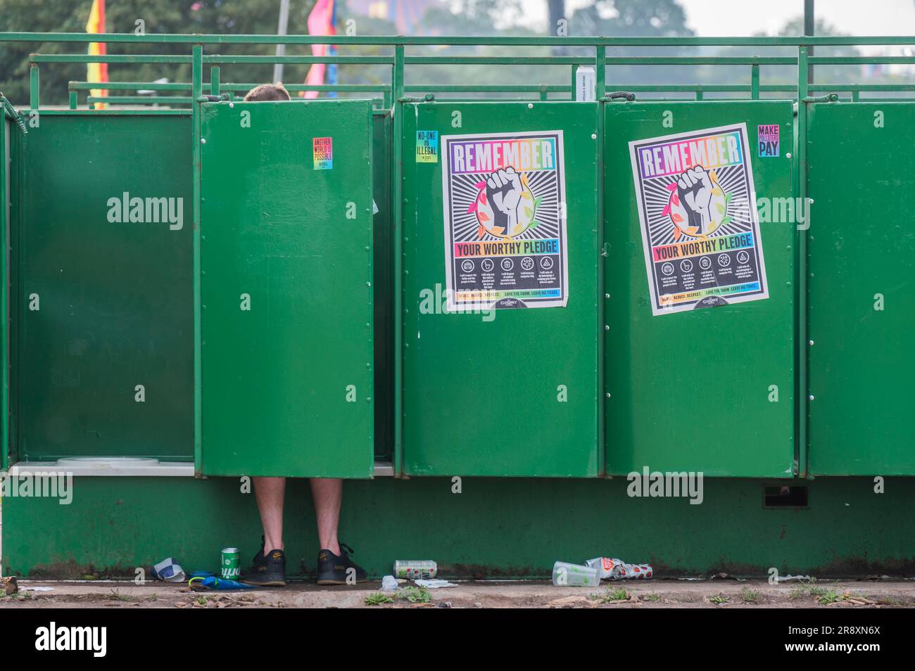 Glastonbury, UK. 23rd June, 2023. Toilets in use during Friday morning