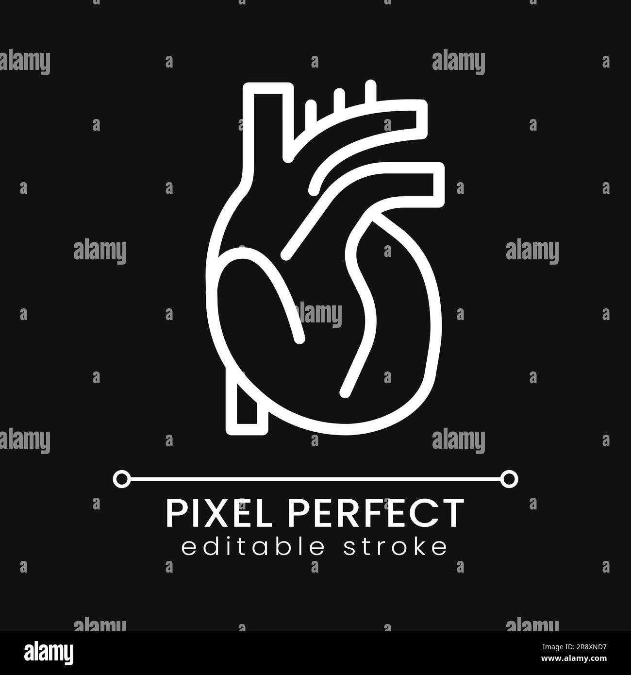 Heart pixel perfect white linear icon for dark theme Stock Vector