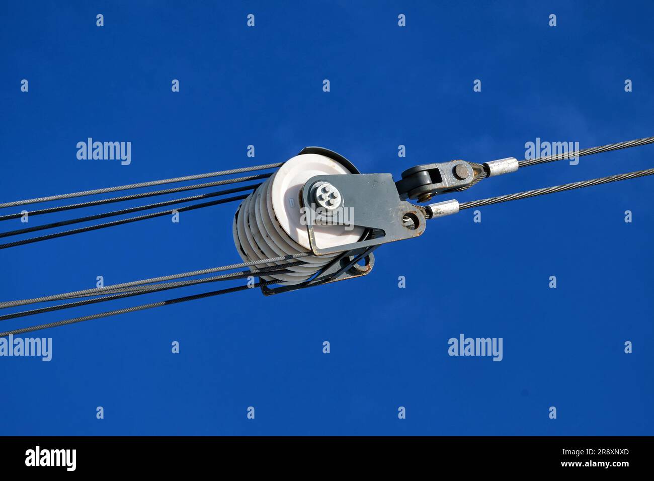 Winch on a crane rope, steel cable Stock Photo Alamy