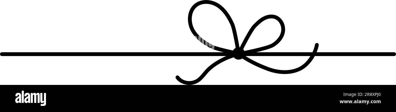 Bow on gift ribbon string vector silhouette icon. Black line art