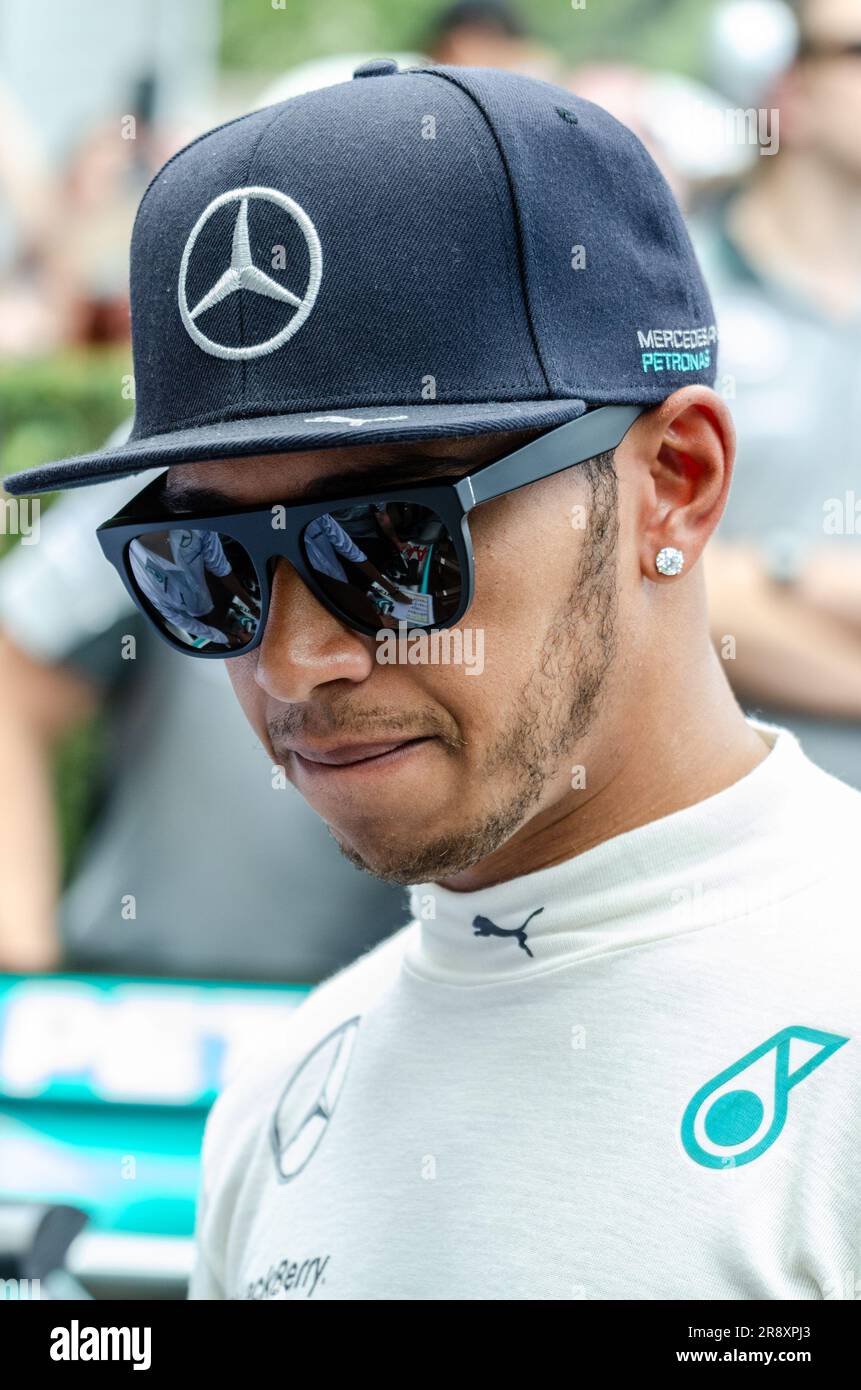 Lewis Hamilton, Mercedes Formula 1 Grand Prix racing driver at the Goodwood  Festival of Speed motorsport event. Reflection of team engineer in glasses  Stock Photo - Alamy