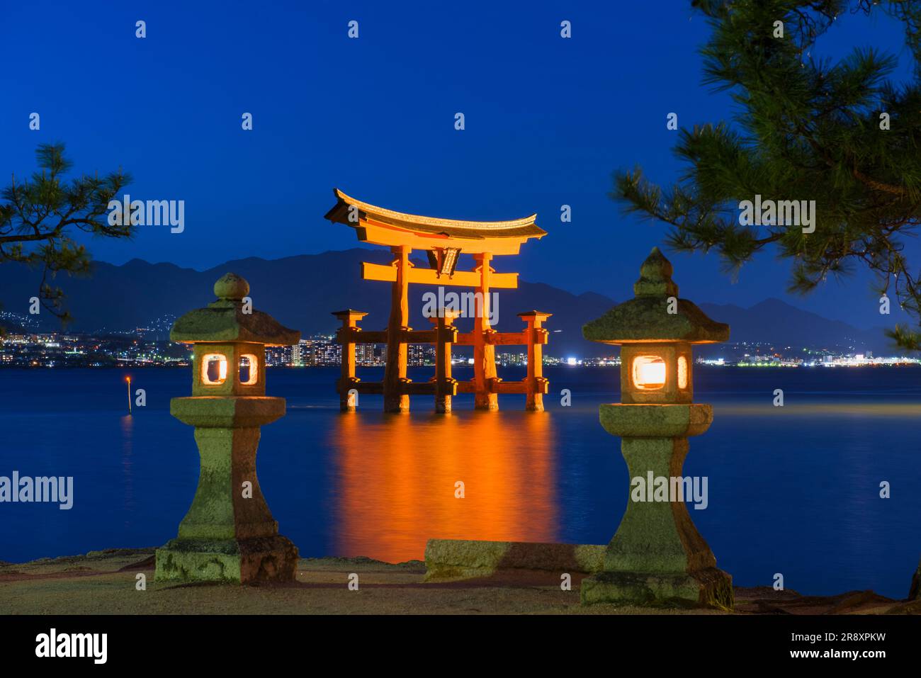 night view of Otorii gate of Itsukushima Shrine Stock Photo - Alamy
