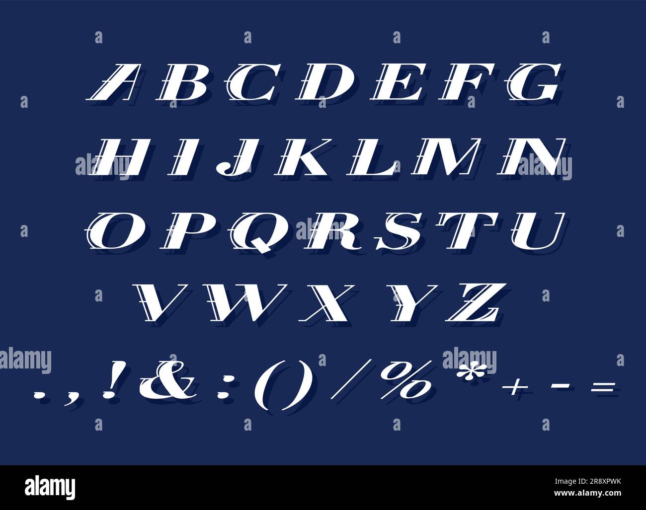 White italic alphabet set for dark theme Stock Vector