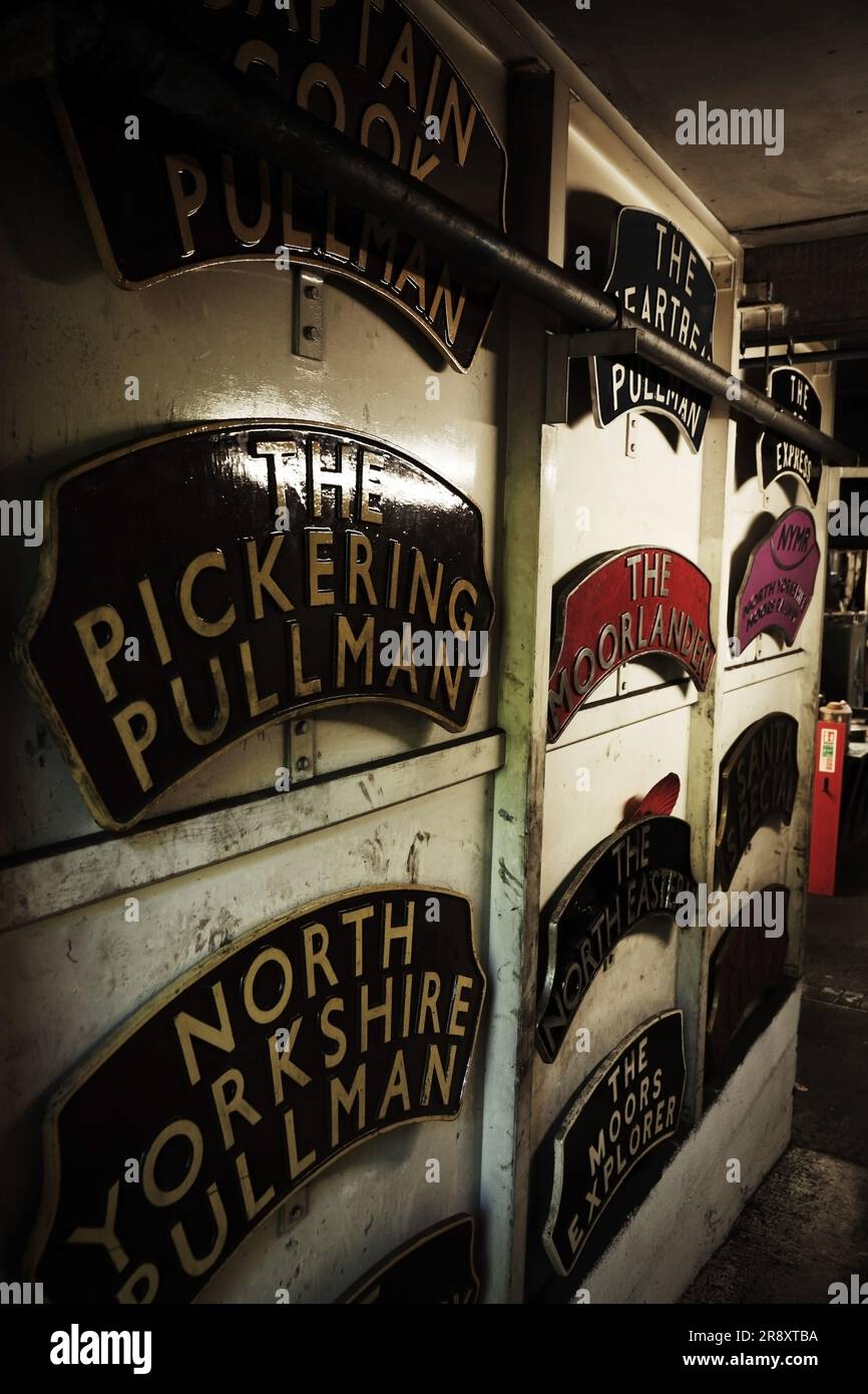 Store of railway headboards indicating special services on the North