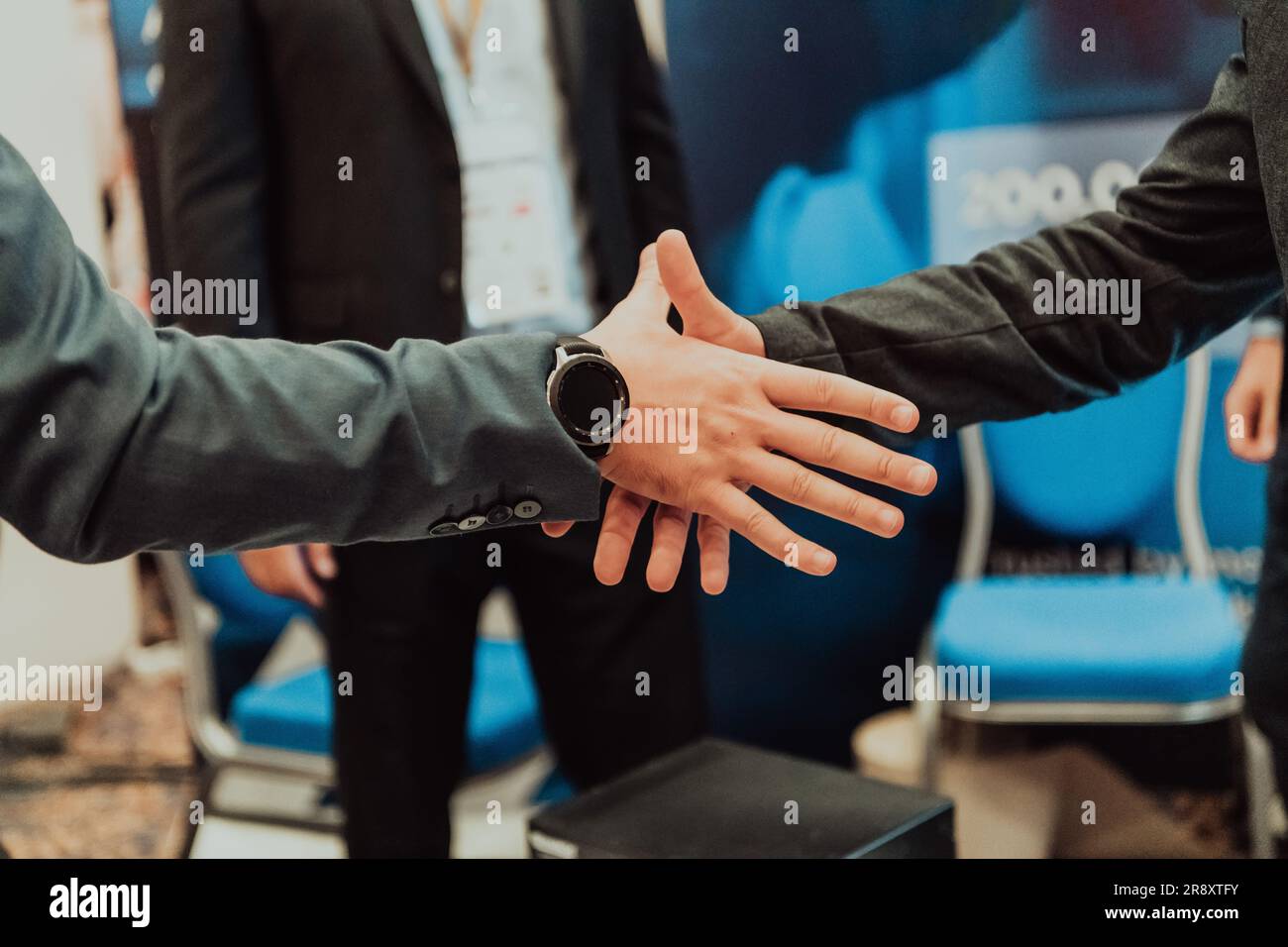 Close up a handshake, businessman together creates a mutually ...