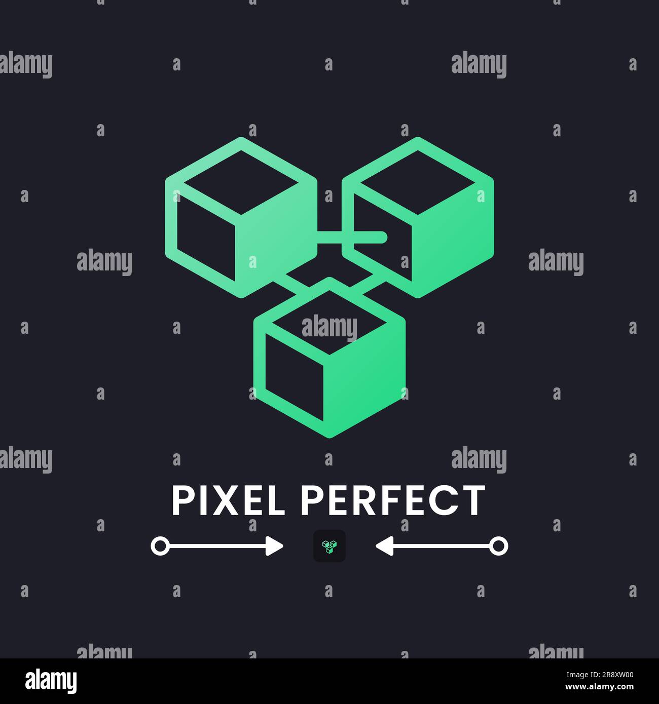 Blockchain network green solid gradient desktop icon on black Stock Vector