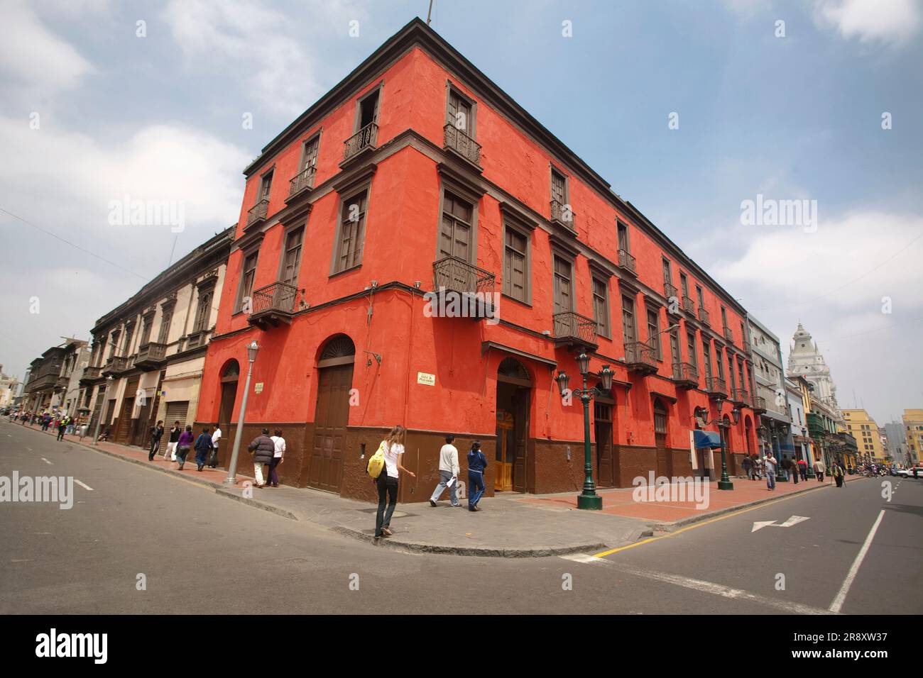 A red building downtown. Lima, Peru. Stock Photo