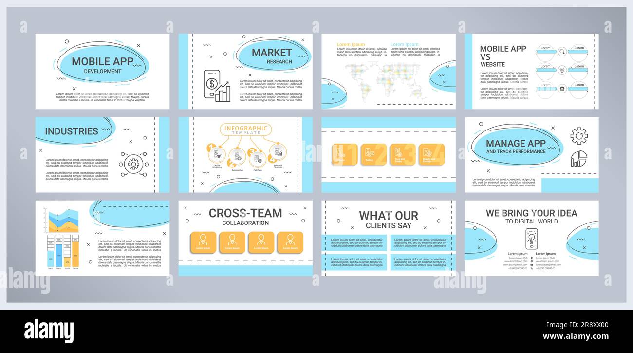 Mobile app development presentation templates set Stock Vector