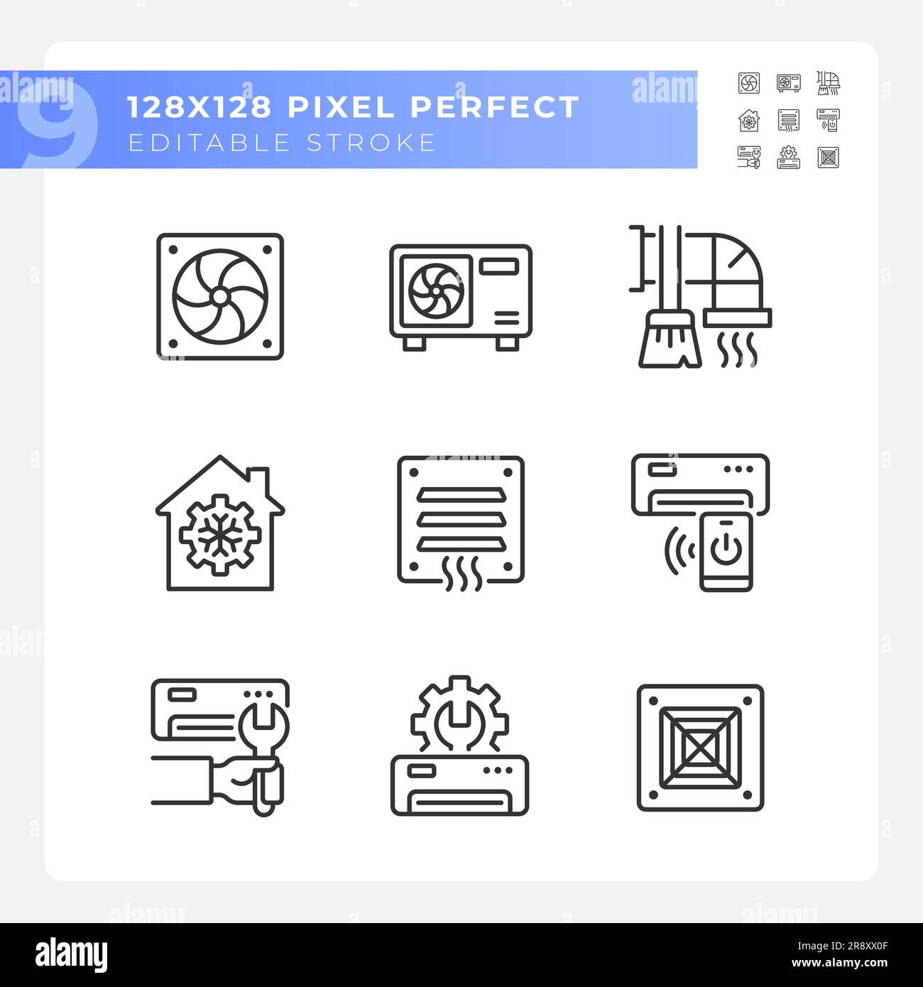 Heating and cooling linear icons set Stock Vector