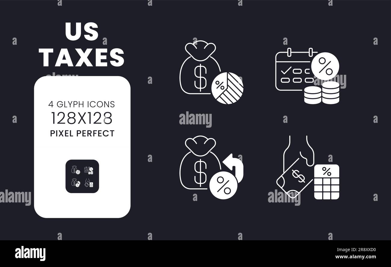 US taxes white solid desktop icons set Stock Vector