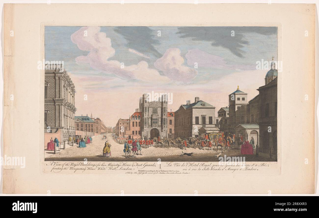 View of the Banqueting House and Horse Guards Building in London, 1753. Stock Photo
