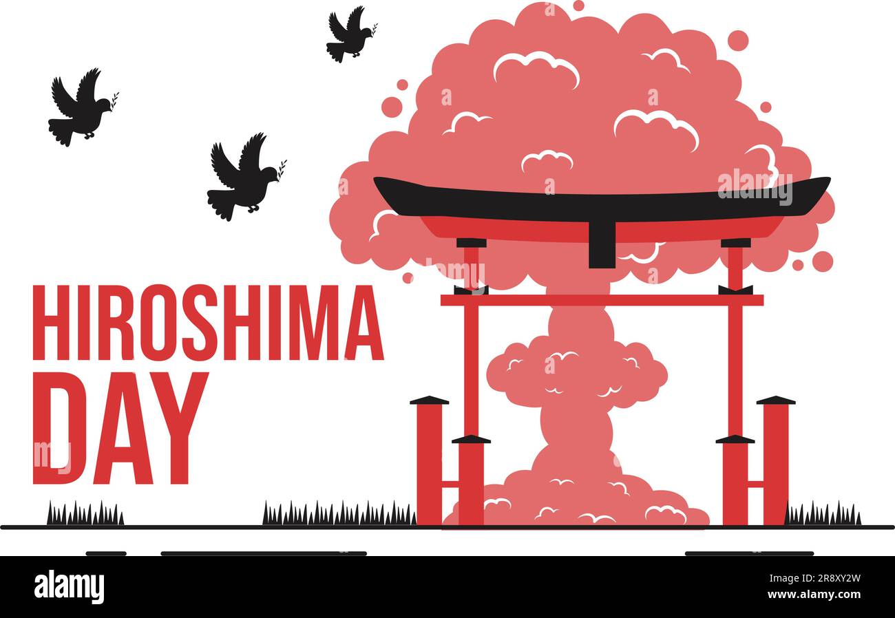 Hiroshima Day Vector Illustration on 6 August with Peace Dove Bird and Nuclear Explosion Background in Flat Cartoon Hand Drawn Templates Stock Vector