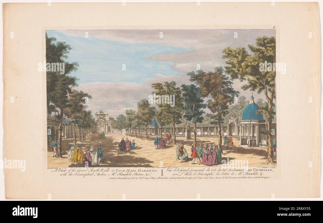View of an Avenue with a Triumphal Arch in Vauxhall Gardens in London, 1751. Stock Photo