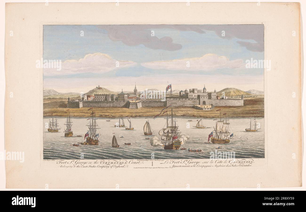 View of Fort Saint George at Madras, 1754. Fort St. George on the Coromandel Coast, belonging to the East India Company of England. Stock Photo