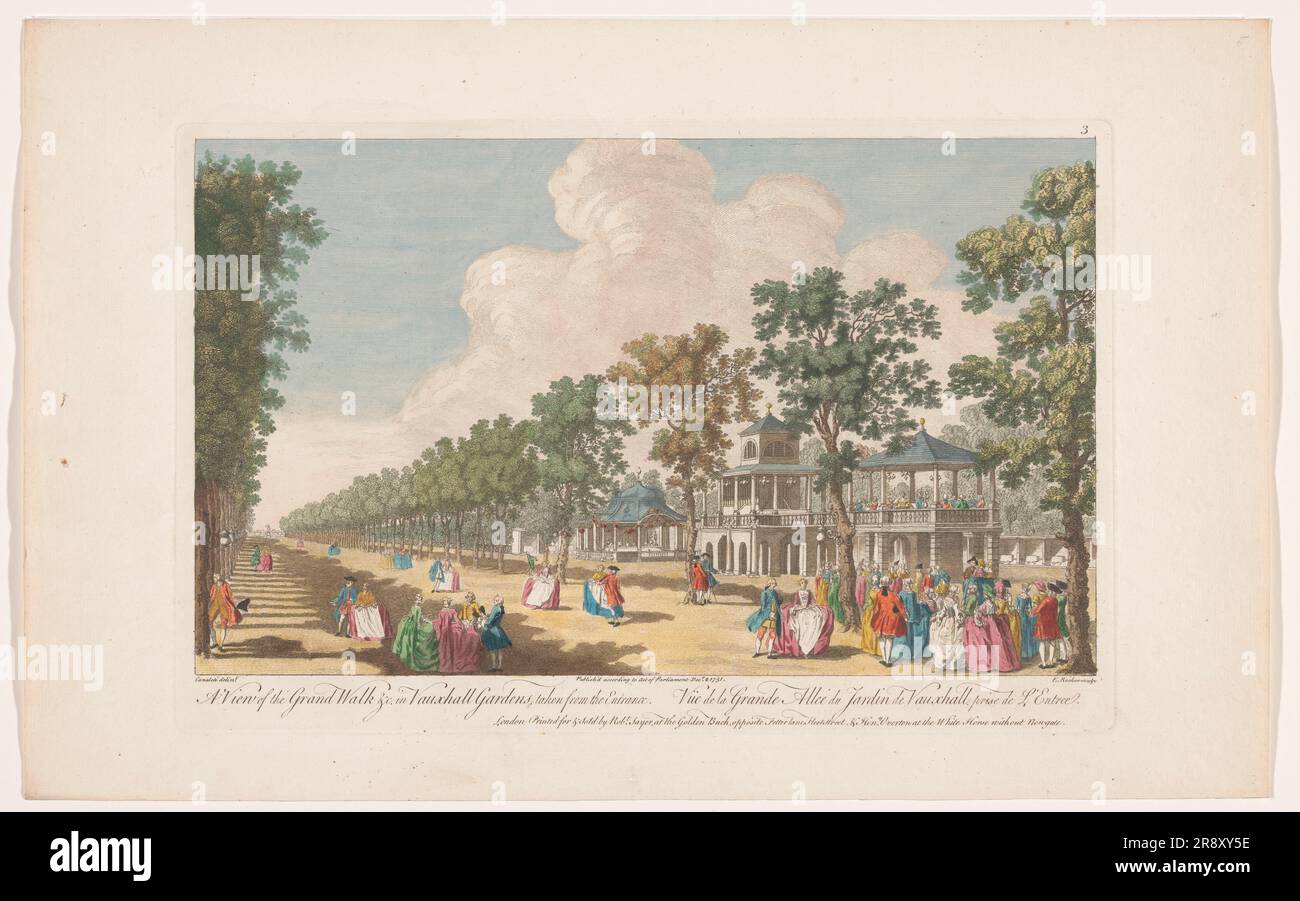 View of an avenue in Vauxhall Gardens in London, seen from the entrance, 1751. Stock Photo