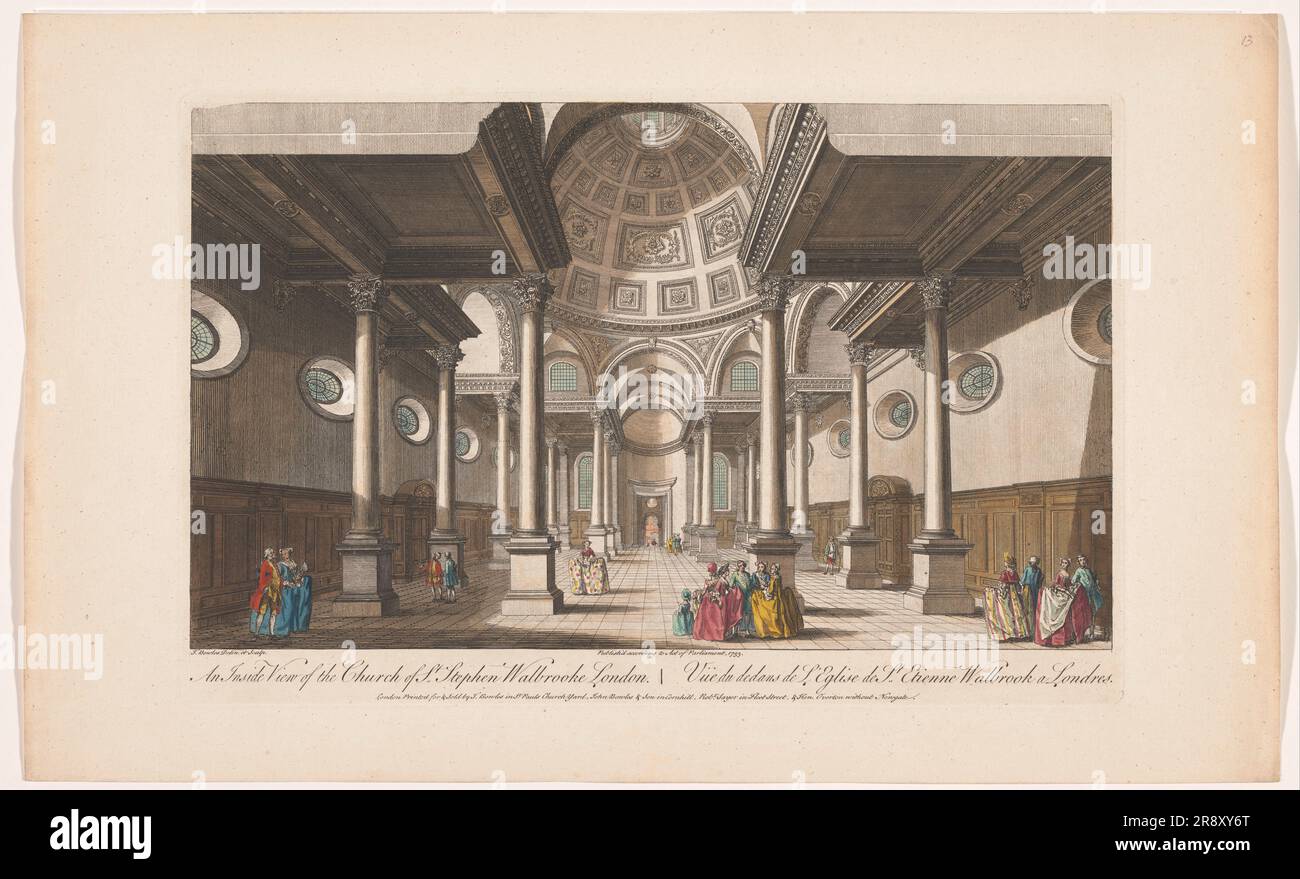 View of the interior of the Saint Stephen Walbrook church in London, 1753. Stock Photo