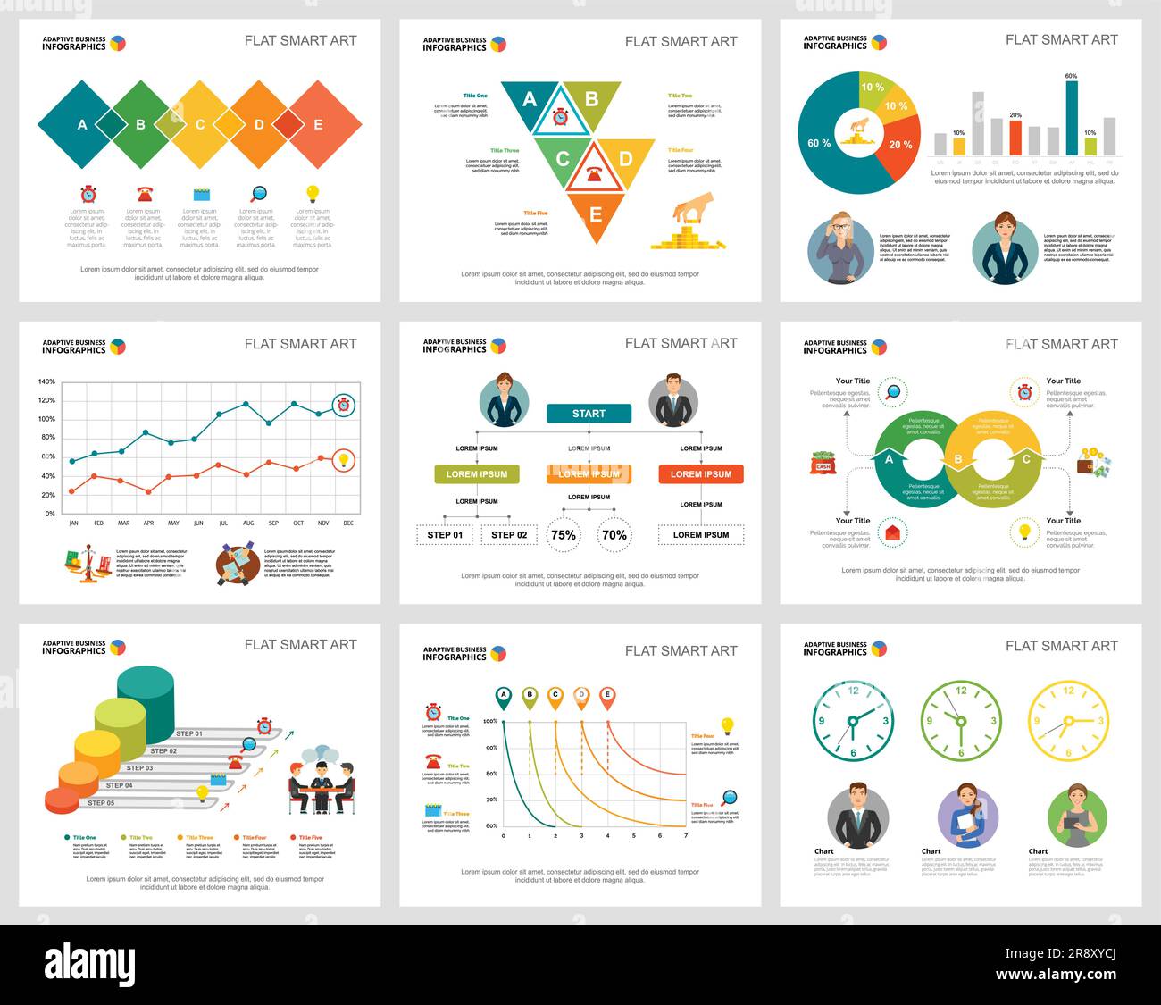Colorful teamwork or planning concept infographic charts set Stock ...