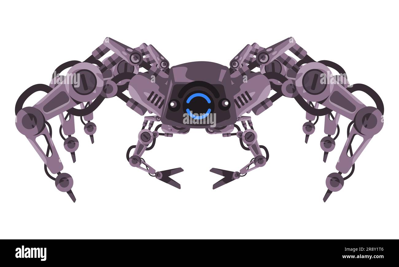 Robot spider mecha robotic mechanical arm tarantula crawling spy military bot Stock Vector