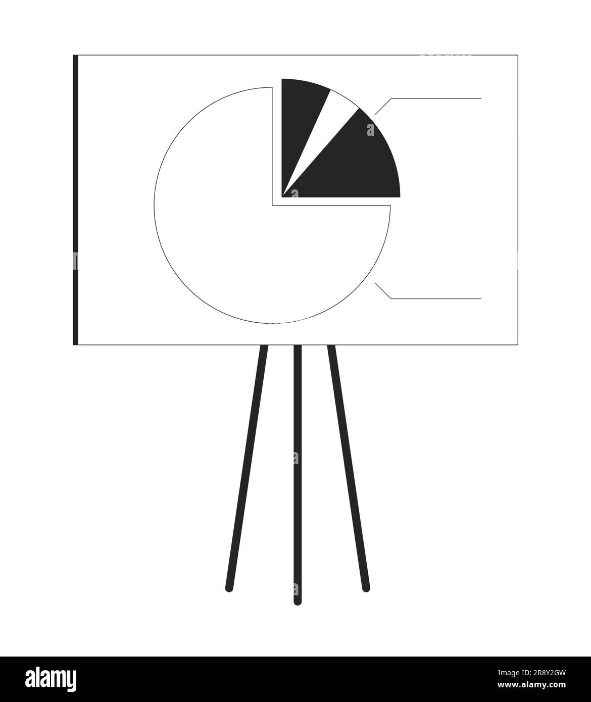Easel stand for display board with pie chart flat monochrome isolated