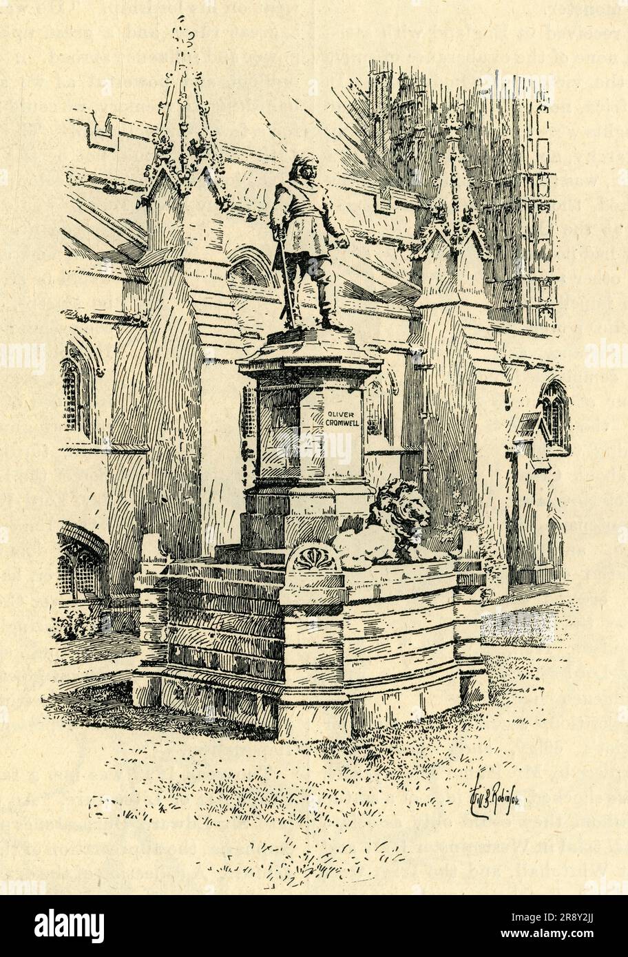 'The New Statue of Cromwell in Front of Westminster Hall', c1900. Statue of Oliver Cromwell, Lord Protector of the Commonwealth of England, Scotland and Ireland 1653-1658, designed by Hamo Thornycroft and erected in 1899. It was unveiled on the tercentenary of Cromwell's birth. 'Many people were shocked at the idea of a statue erected to one whom they could only associate with the historical trial at Westminster Hall and the execution at Whitehall, and the Irish were furious...Lord Rosebery...dismissed the execution of Charles the First as a political blunder...&quot;Happy is the dynasty that Stock Photo