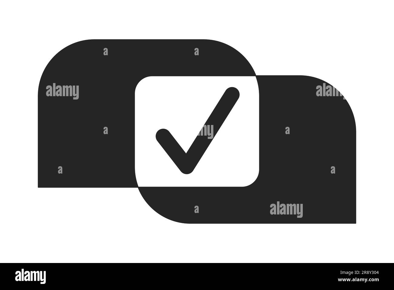 Speech bubbles intersection with check mark flat monochrome isolated vector icon Stock Vector