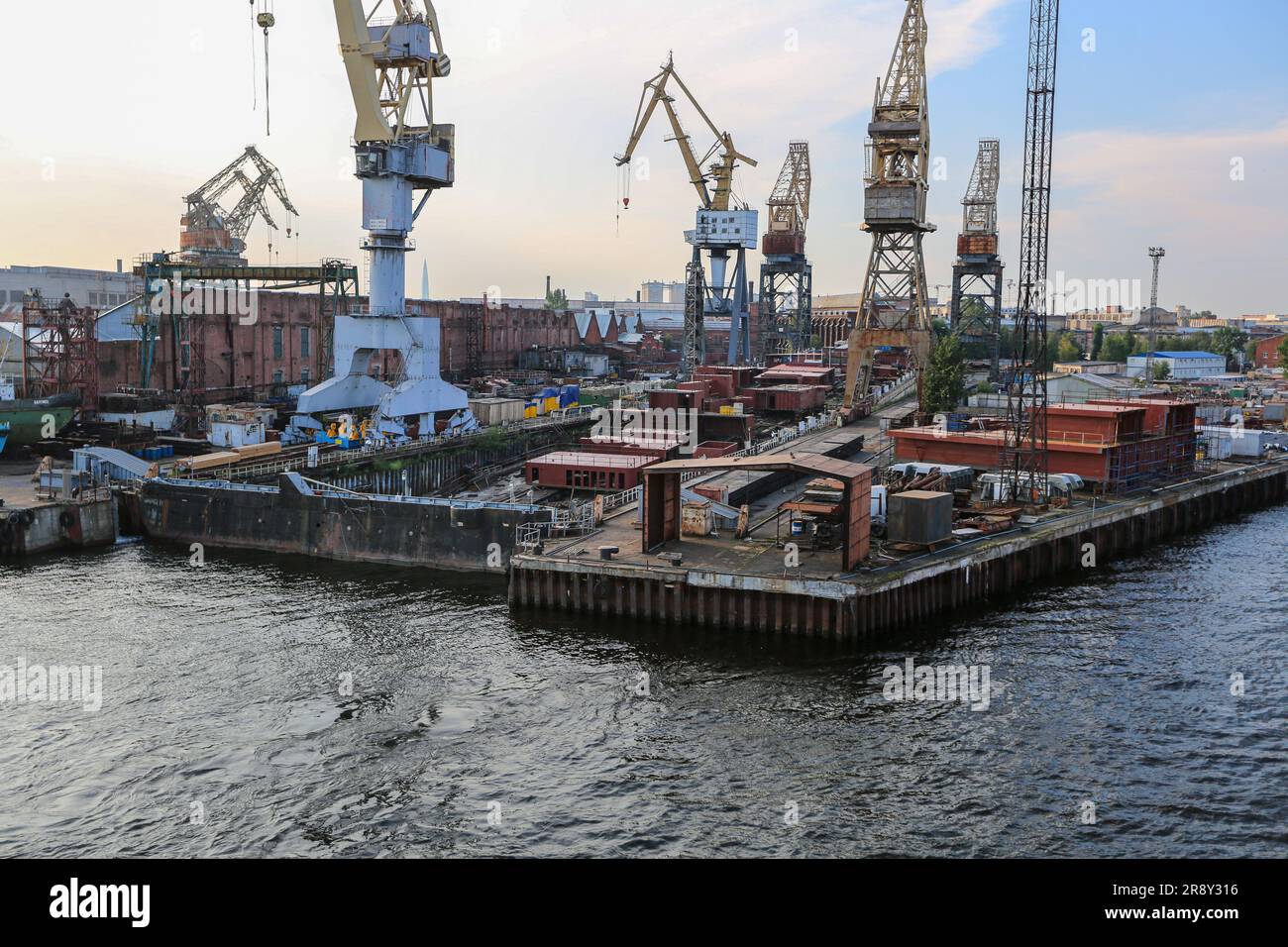Russian icebreaker Ural (Урал), world's largest & most powerful nuclear powered icebreakers under construction, Baltic Shipyard drydock, St Petersburg Stock Photo