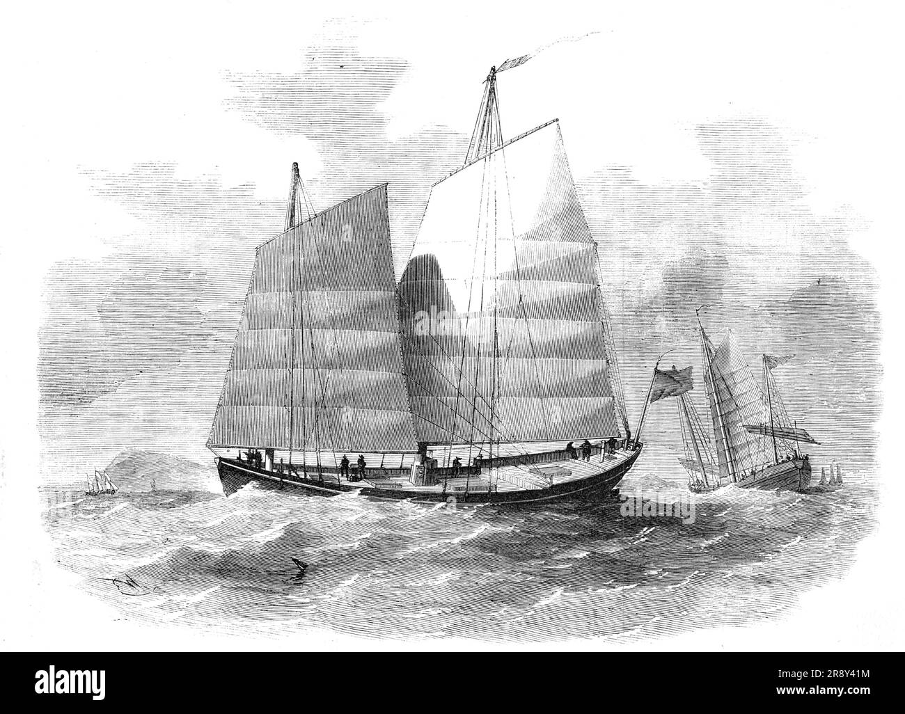 Chinese Merchants' Lorchas, Canton River, 1857. Second Opium War. 'The lorcha is used in the coasting trade of China by the English and Portuguese...[These vessels have] led to so much dispute in the debates in Parliament upon the war with China'. From &quot;Illustrated London News&quot;, 1857. Stock Photo