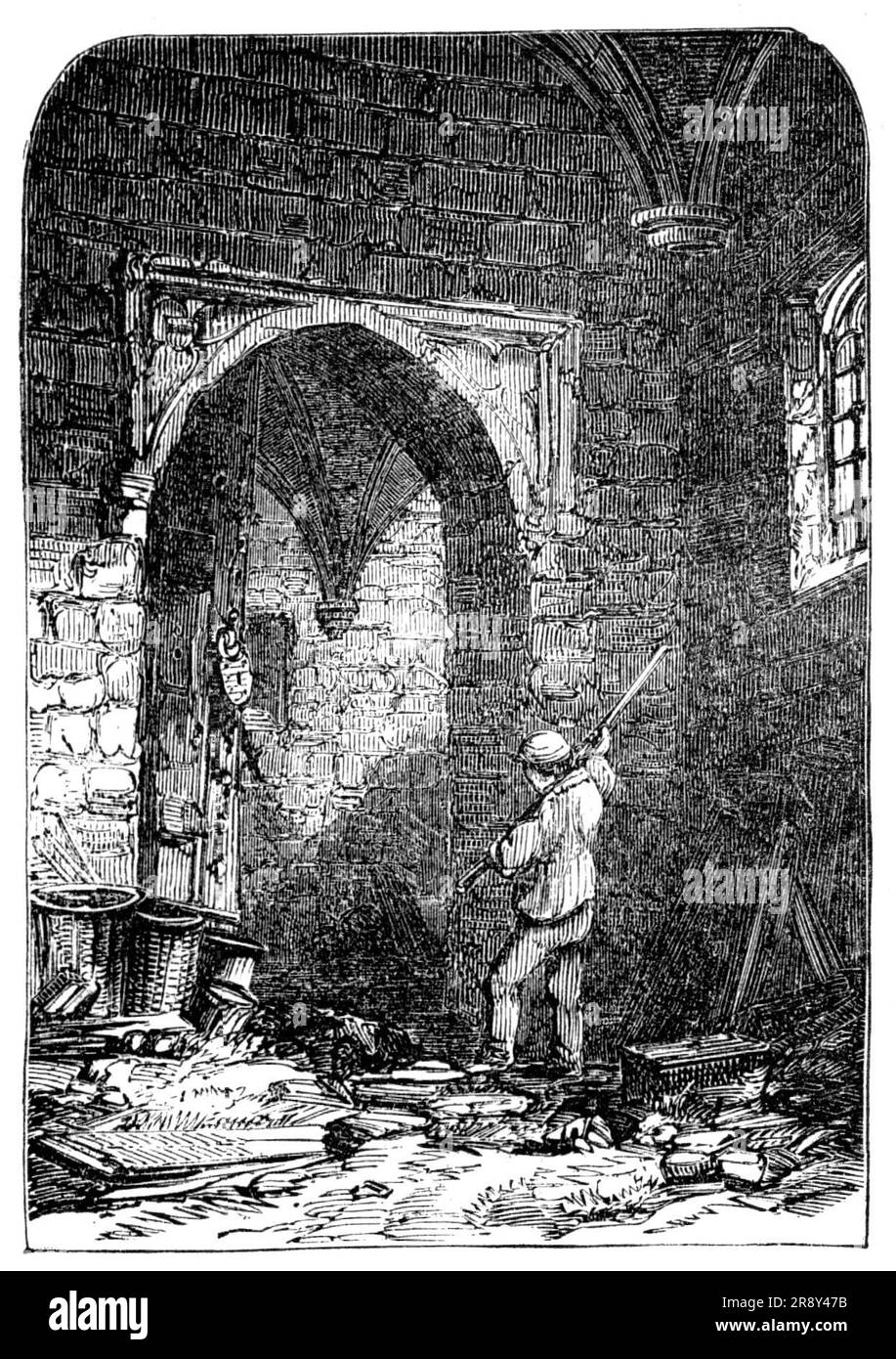 "Guy Fawkes' Cellar", at Westminster, 1857. 'Engraving of the Cellar