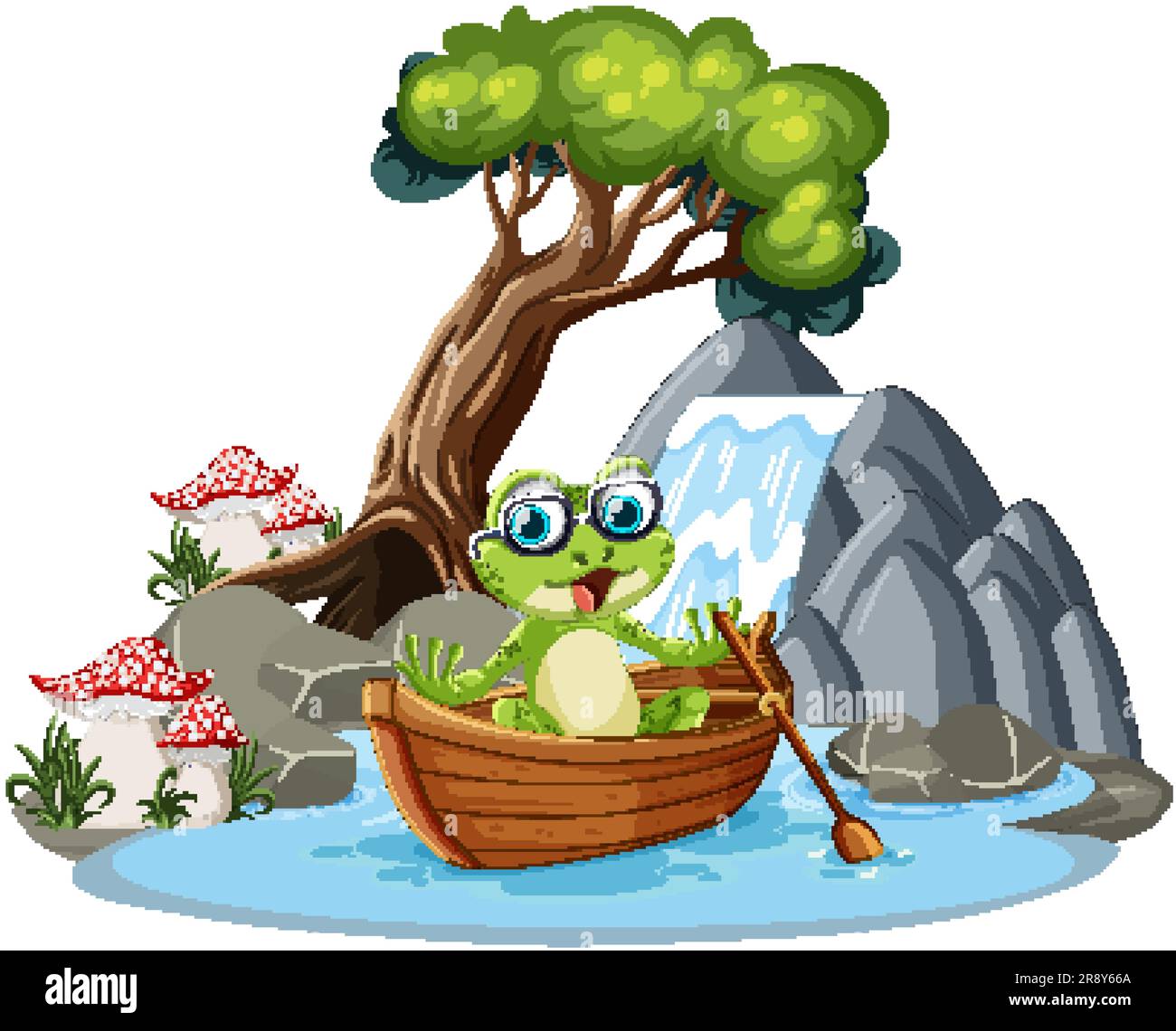 Green Frog in Waterfall Scene illustration Stock Vector Image & Art - Alamy