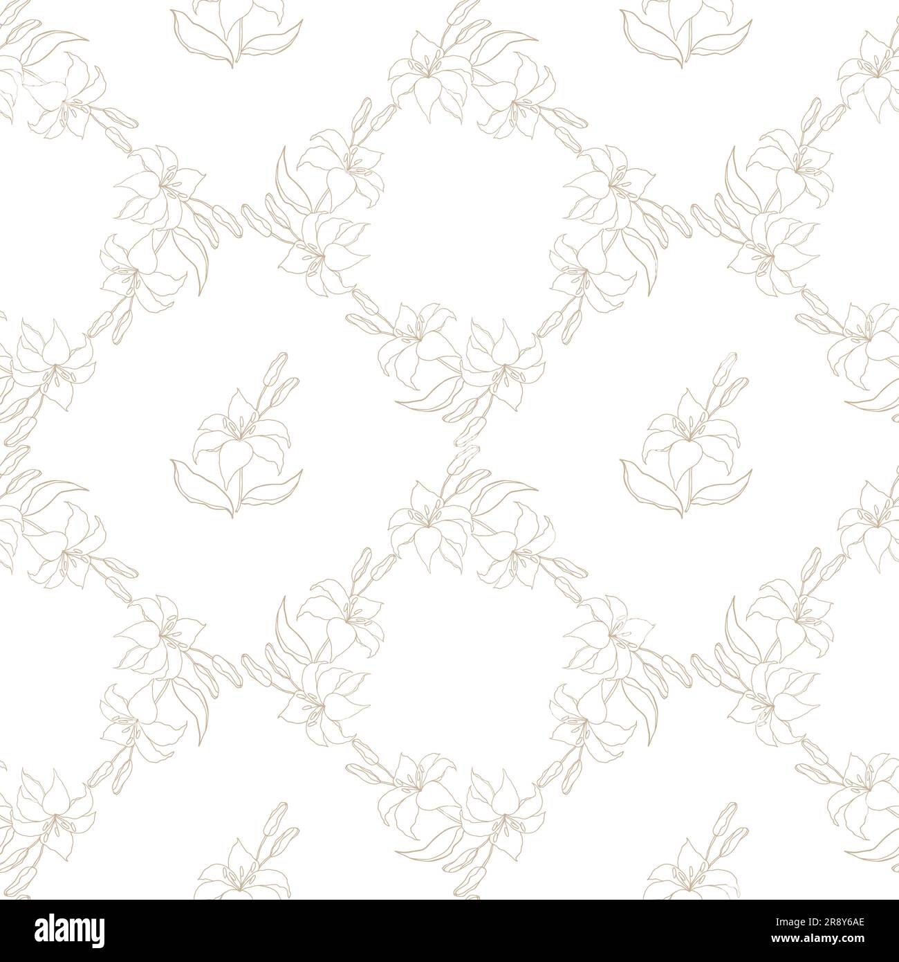 Seamless pattern. Lily flower hand drawing background Stock Vector