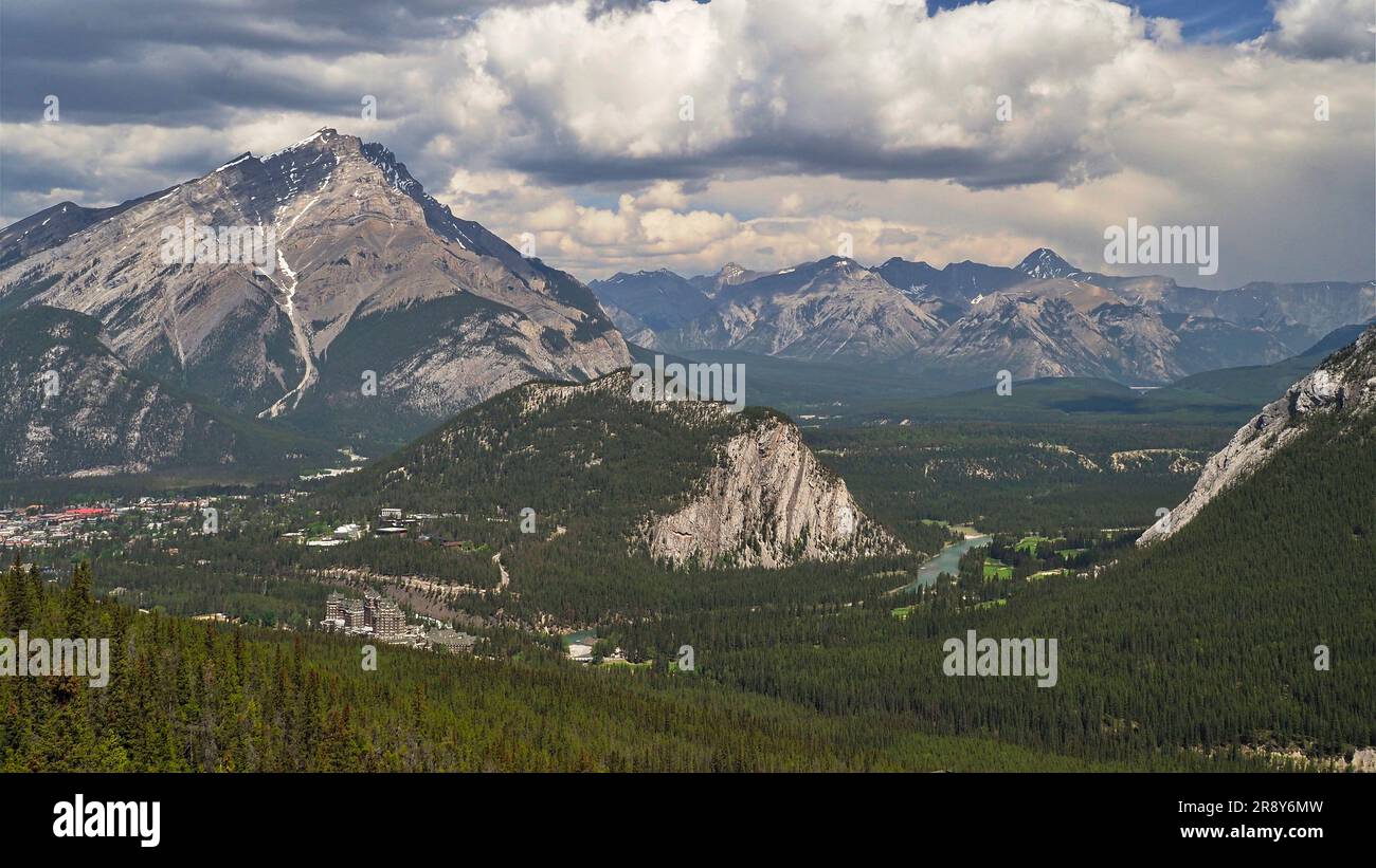 Scenic view of Banff from mountain top via Gondola ride. Amazing vista Stock Photo